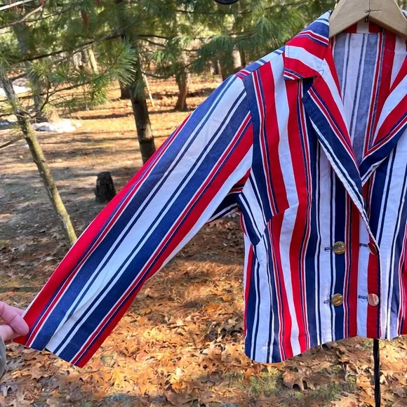 70s Handmade USA Red White & Blue Striped Blazer Jacket America Patriotic - Picture 15 of 15